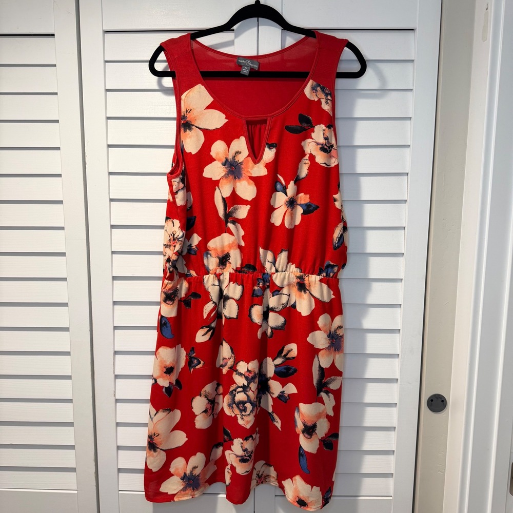 Market & Spruce Red Floral‎ Sleeveless Keyhole Dress XL SFD8028E